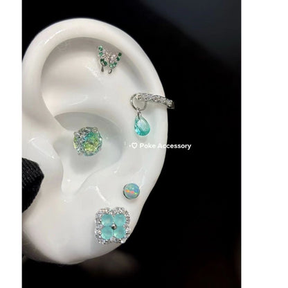 Green Crystal Butterfly and Flower Earring Set for Women - Valentina