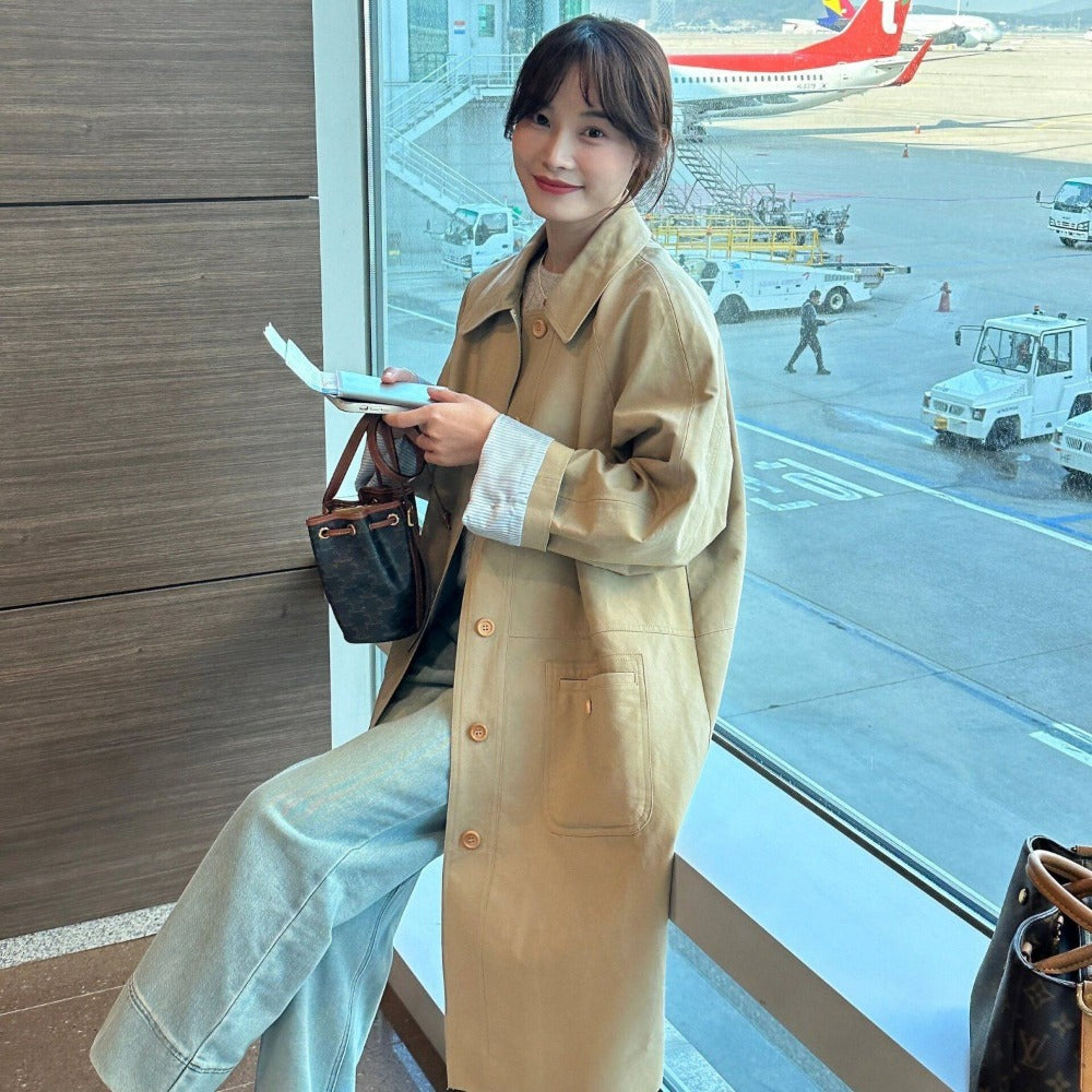 Long Button Down Trench Coat with Pockets for Women - Candida