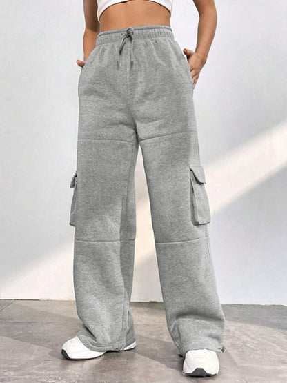 Grey Vintage Flap Pocket Lace Up Sweatpants