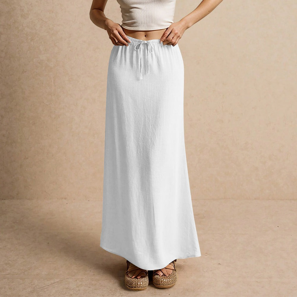 Drawstring Waist Linen Maxi Skirt for Women - Simona