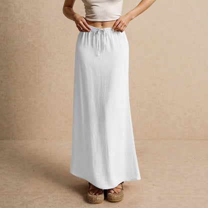 Drawstring Waist Linen Maxi Skirt for Women - Simona