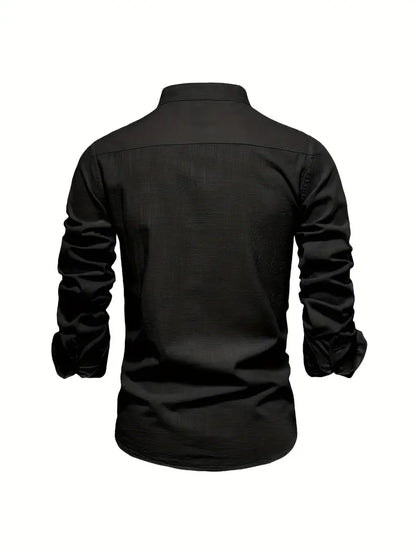 Men's Stand Collar Casual Shirt | Long Sleeve