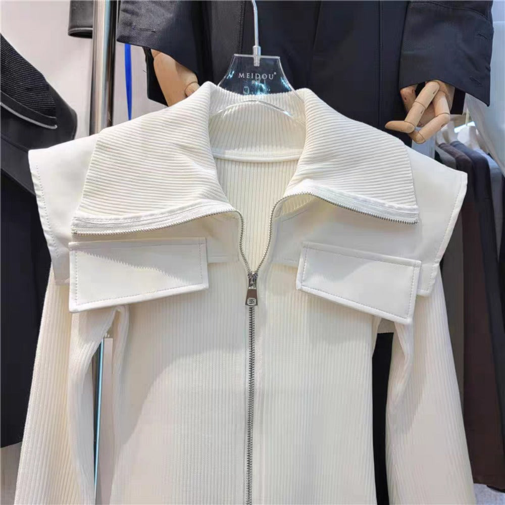 Zip Up Knit Jacket with Wide Collar for Women - Raffaella