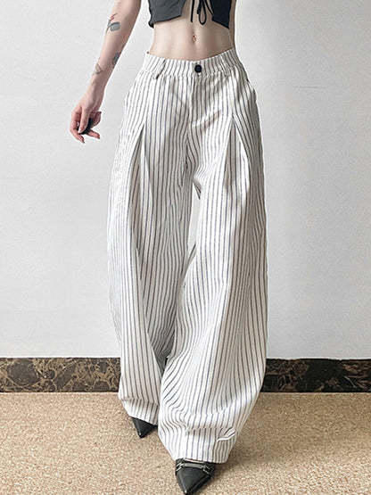 White Vintage Stripe Print Cargo Pants