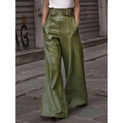 Wide Leg High Waist Leather Pants for Women - Natalia