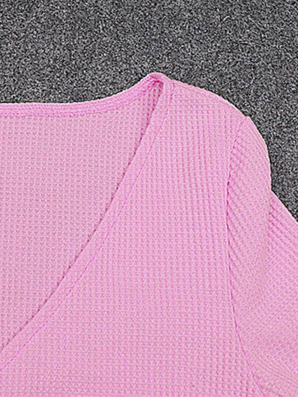 Jersey de cuello en V ultracorto de color rosa