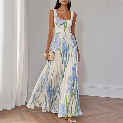 Floral Print Maxi Dress with Square Neck for Women - Gisella
