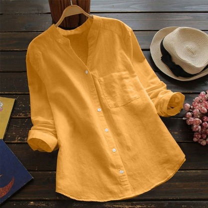 Women's Summer Button-Down Linen Blouse | with Breast Pocket