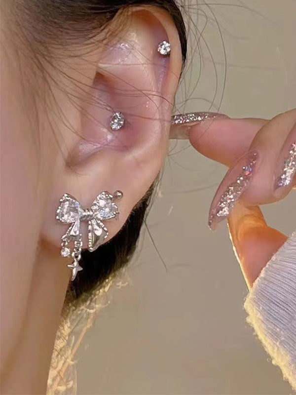 Glittering Bow Rhinestone Styling Stud Earring