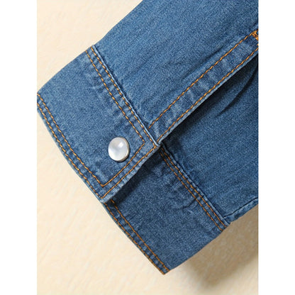 Blue Denim Button Up Tie Front Shirt for Women - Vera