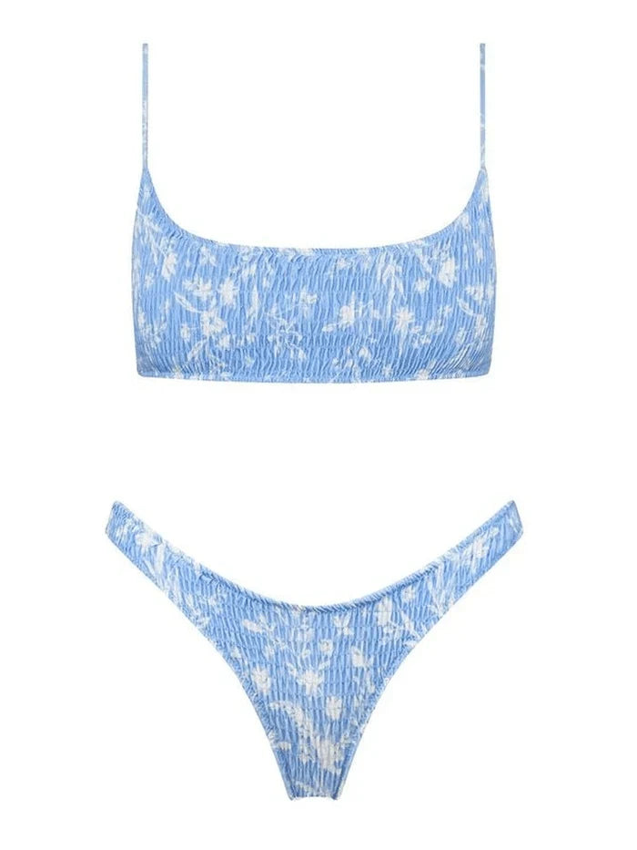 Conjunto de bikini fruncido con estampado floral