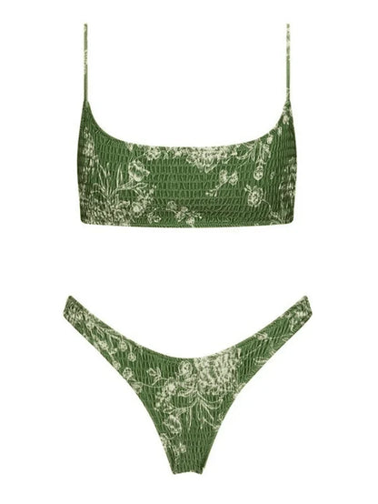 Conjunto de bikini fruncido con estampado floral