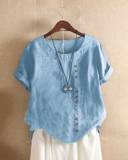 Women’s Summer Casual Linen Blouse | Short Sleeve