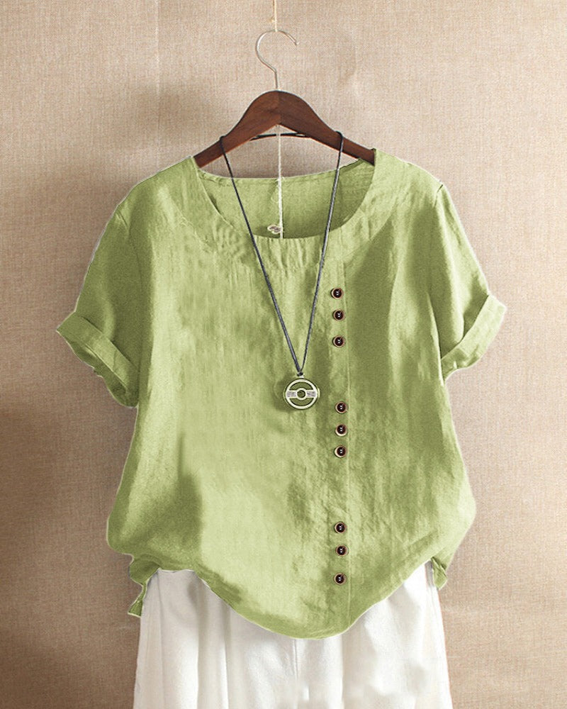 Women’s Summer Casual Linen Blouse | Short Sleeve