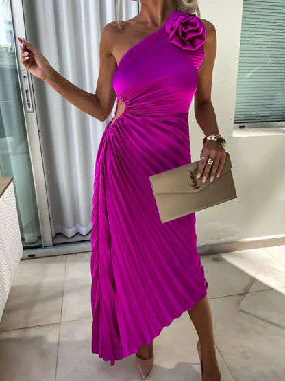 Party One Shoulder Dress | Pleated