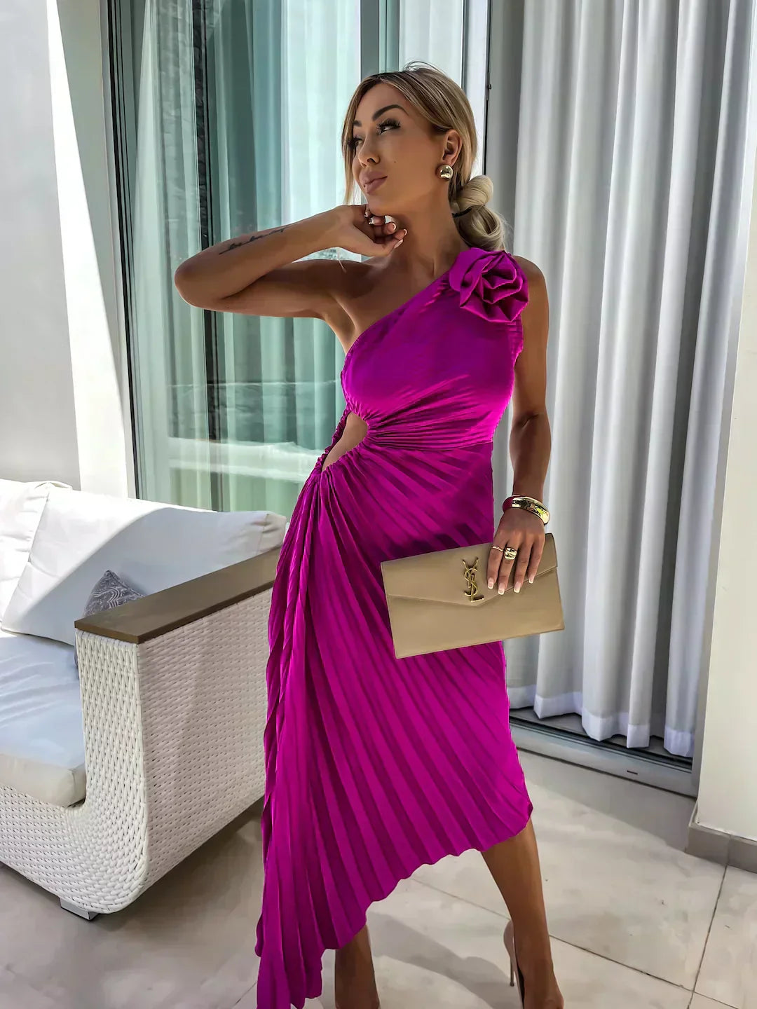 Party One Shoulder Dress | Pleated