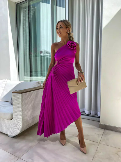 Party One Shoulder Dress | Pleated