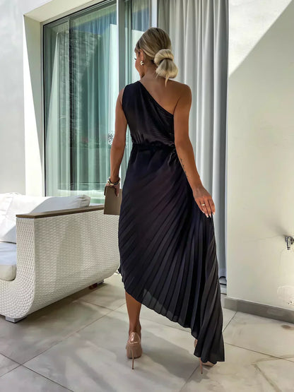 Party One Shoulder Dress | Pleated