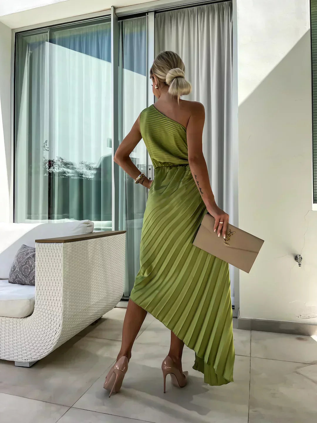 Party One Shoulder Dress | Pleated