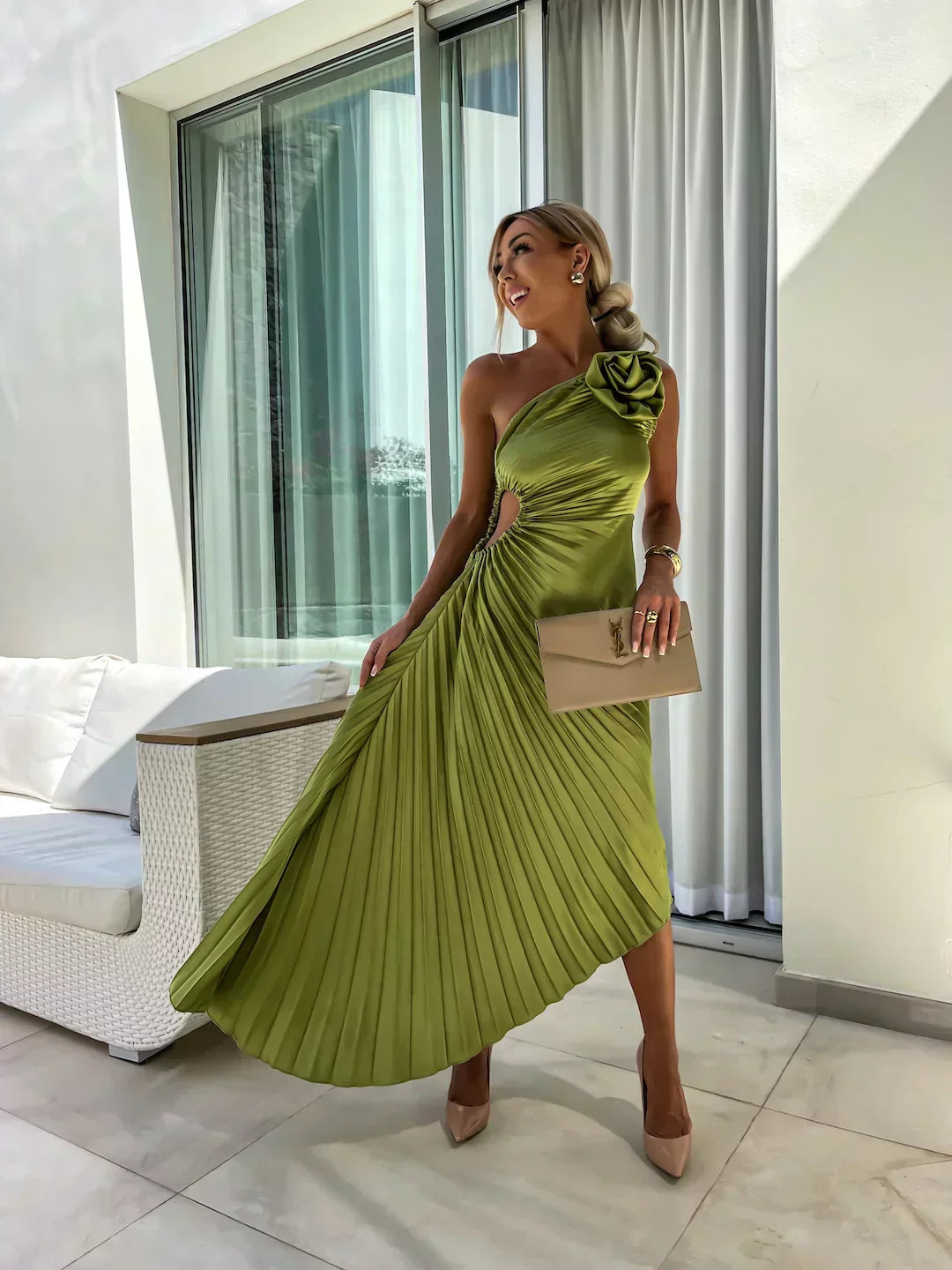 Party One Shoulder Dress | Pleated