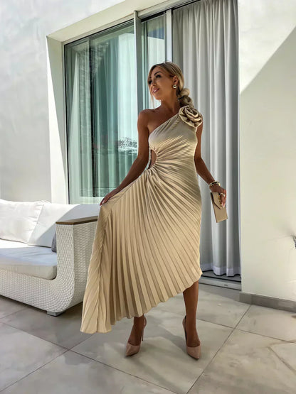 Party One Shoulder Dress | Pleated