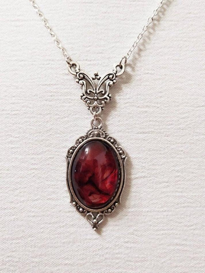 Gothic Red Vintage Oval Stone Pendant