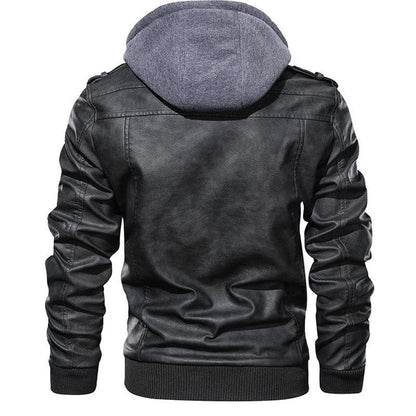 Men's Locomotive Hooded Leather Jacket | Slim