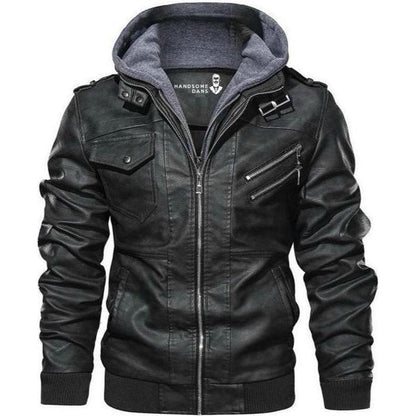 Men's Locomotive Hooded Leather Jacket | Slim