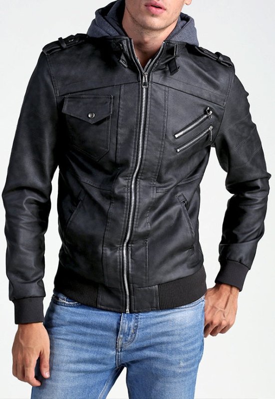 Men's Locomotive Hooded Leather Jacket | Slim