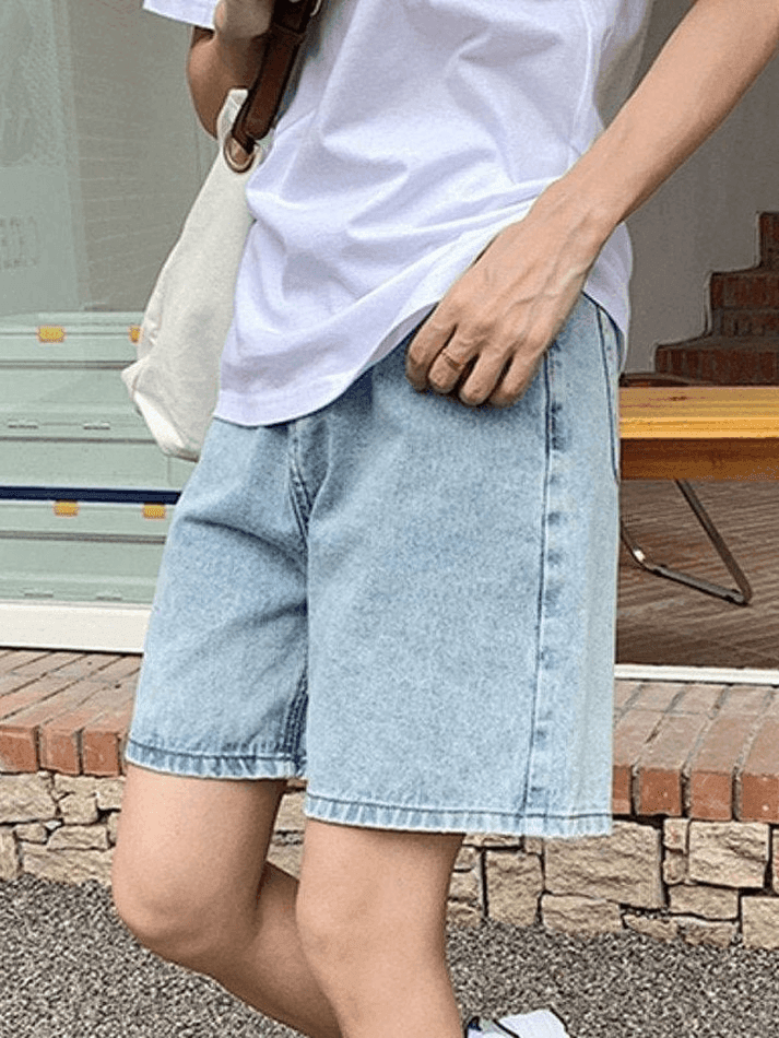 Blue Retro Denim High Waist Straight Leg Shorts