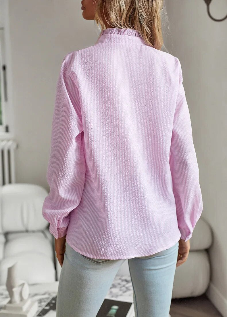 Women's Ruffled Trim Button-Up Blouse | Long Sleeve