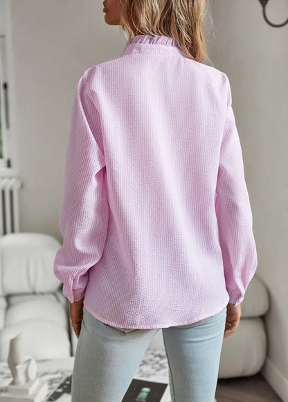 Women's Ruffled Trim Button-Up Blouse | Long Sleeve