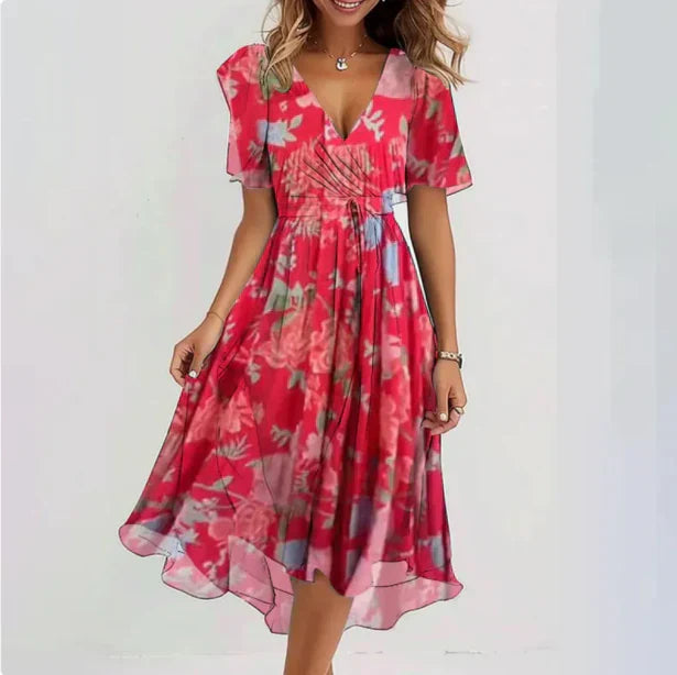 Women's Short Sleeve Floral Summer Dress | Midi