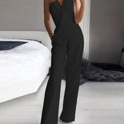 Women's Strapless Wide Leg Jumpsuit | V-Neck