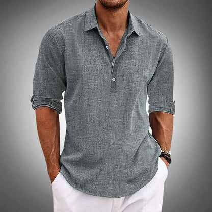 Men's Casual Half Placket Polo Shirt | Long Sleeve