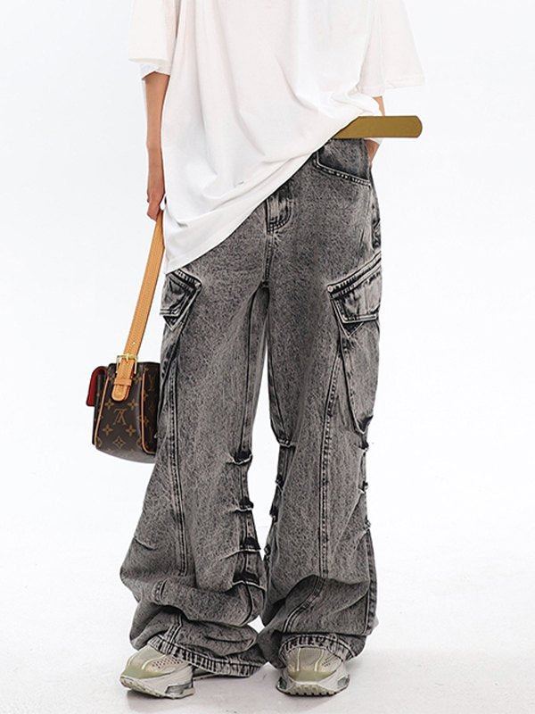 Faded Light Bleached Baggy Cargo Jeans