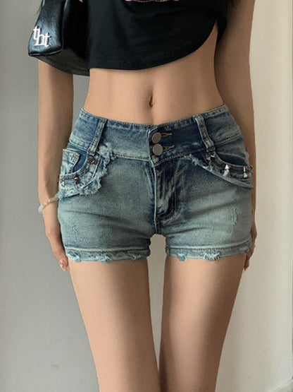 Distressed Slim Denim Hot Shorts