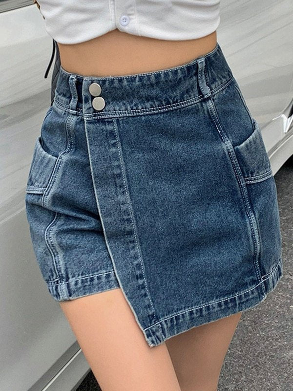 Blaue Vintage Unregelmäßige High Waist Denim Shorts