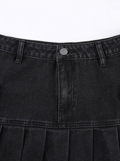 Pocket Pleated Denim Cargo Mini Skirt