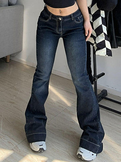 Washed Effect Low Waist Vintage Flare Jeans