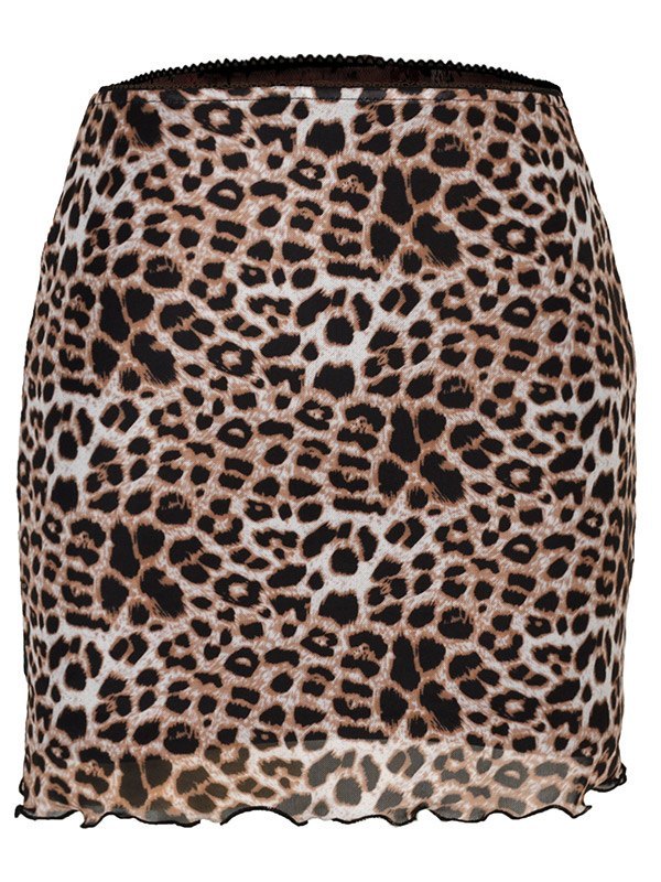 Leopard Print Mesh Paneled Mini Skirt