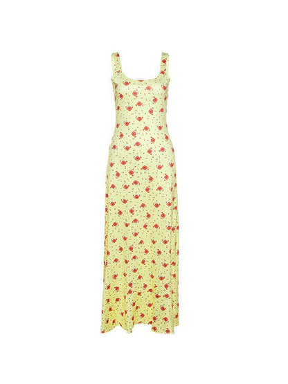 Vestido largo amarillo con estampado floral de verano