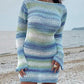 Vintage Backless Striped Knit Mini Dress with Trumpet Sleeves