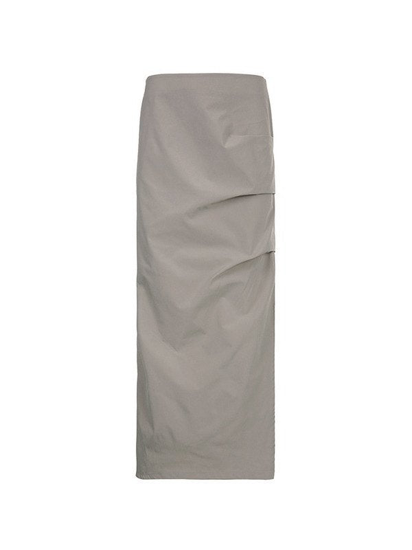 Grey Y2K Ruched Split Y2K Long Skirt