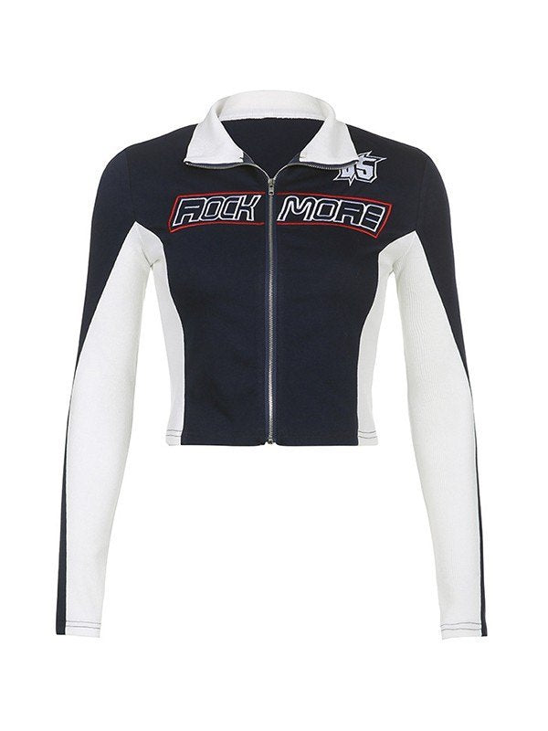 Crop Moto Jacket with Embroidered Logo