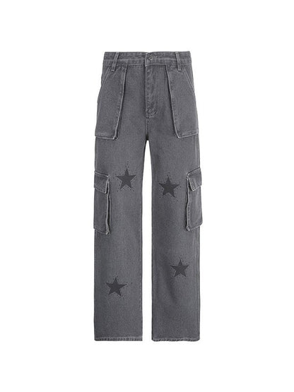 Boyfriend Cargo Jeans with Star Logo