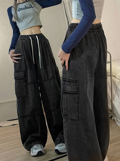 Black Vintage Punk Baggy Cargo Jeans