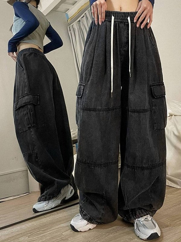 Black Vintage Punk Baggy Cargo Jeans