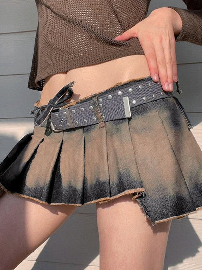 Irregular Pleated Denim Mini Skirt