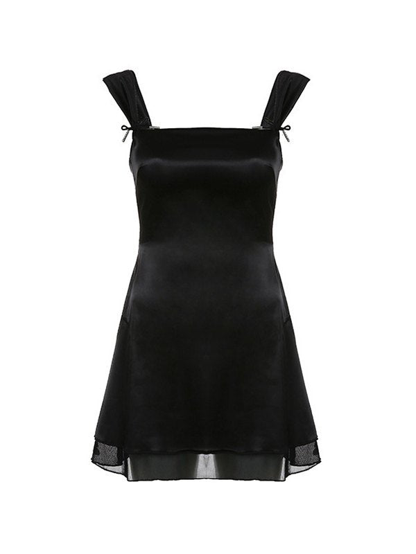 Black mini dress with straps without sleeves